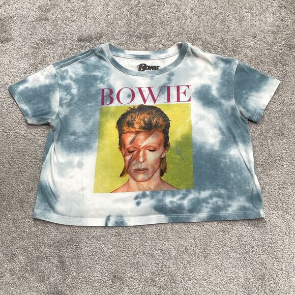 David Bowie Vintage Style Graphic Tie-Dye Cropped T-Shirt Womens XS Aladdin Sane - Picture 1 of 10